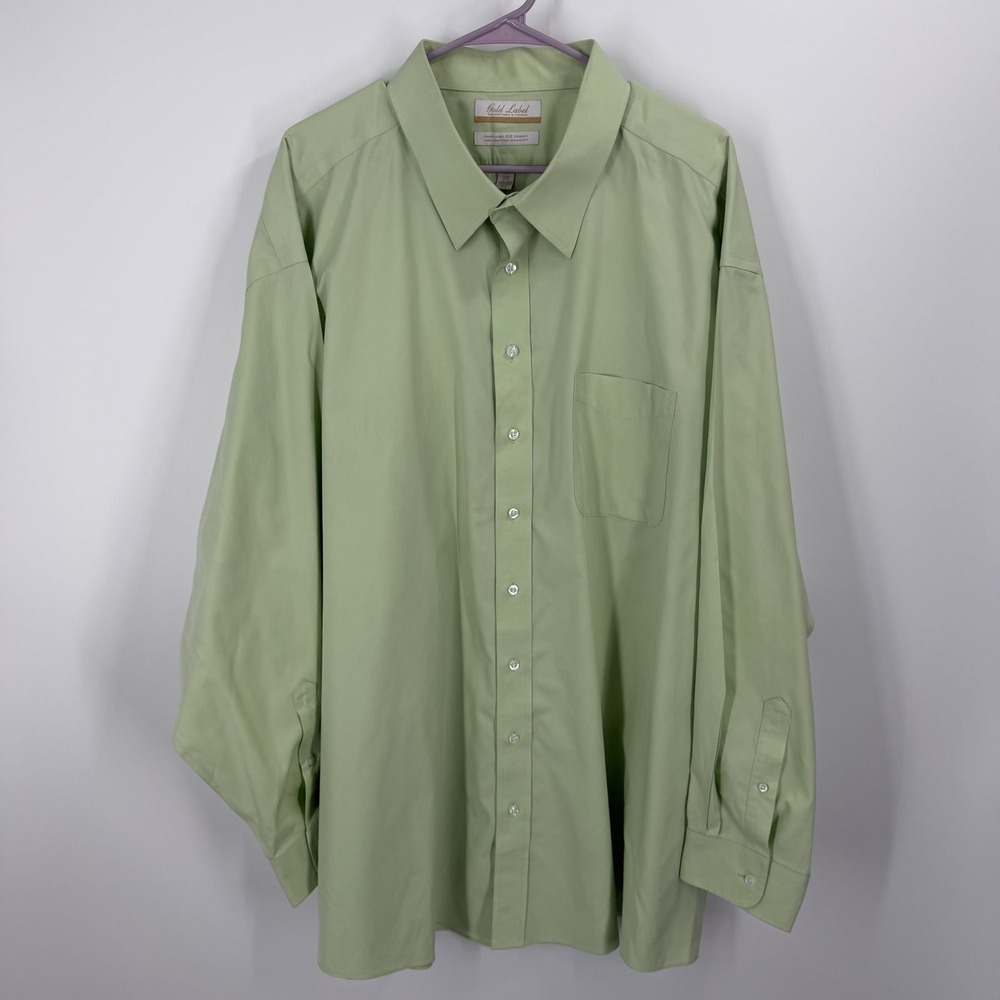 Roundtree & Yorke Dress Shirt Mens 20 36/37 Big Green Gold Label Non-Iron